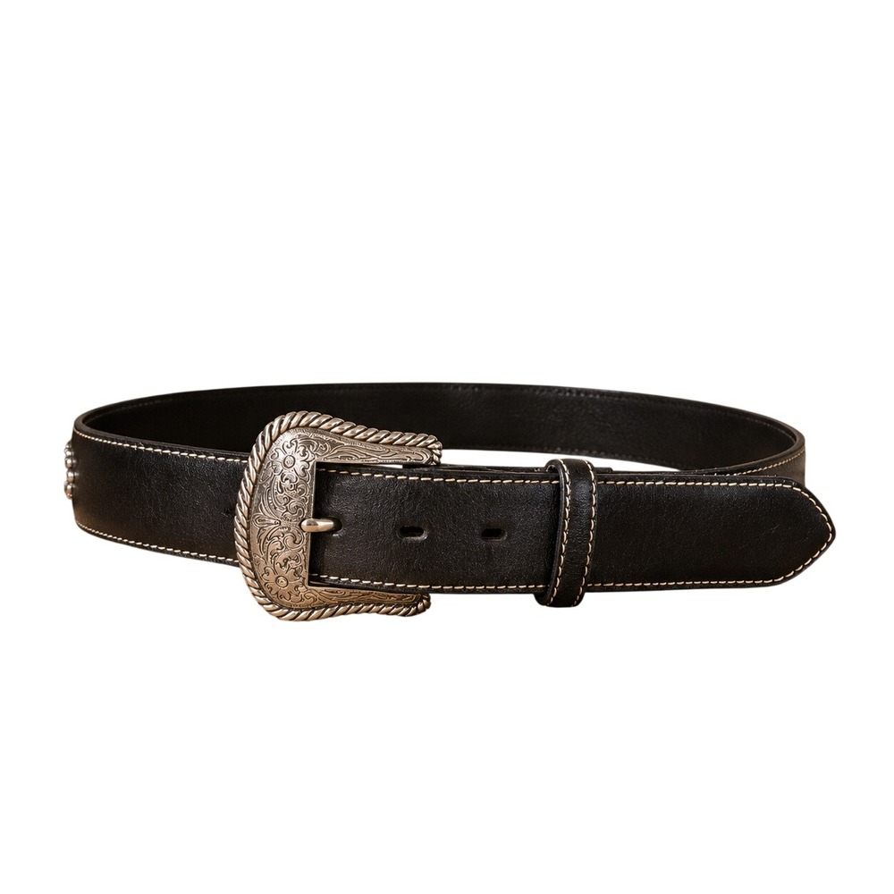 Nocona Black Leather Western Belt Silver Studded Star Concho Mens 36 N2470201 - Picture 2 of 6